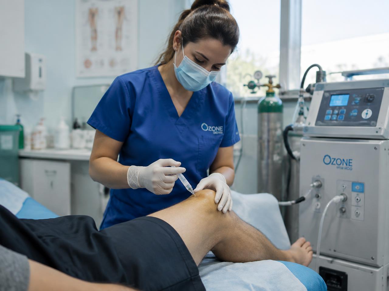 Sessão de ozonioterapia conduzida em ambiente clínico